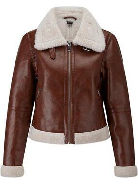 Women's Brown Poly urethane Oversized Motorcycle Zipper Casual Leather Jacket